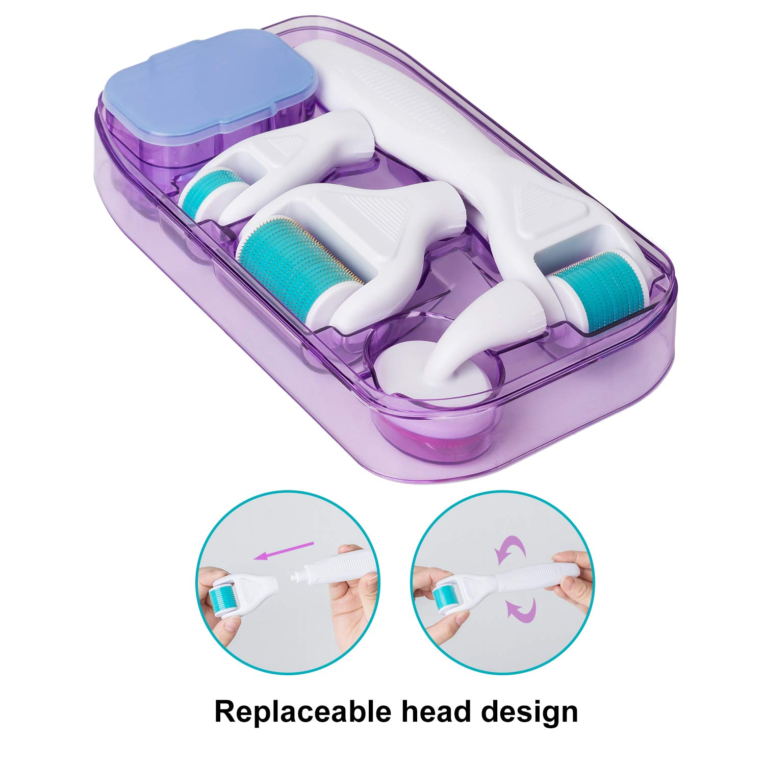 6 in 1 Derma Roller Microneedle Kit for Body and Face 0.2 mm 0.25 mm 0.3 mm - Titanium Dermaplaning Tool for Massage, Cream Absorption and Ultimate Glow - Microneedling and Microdermabrasion: Beauty