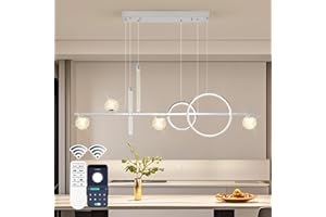 ORANOOR Modern LED Pendant Lights, Dimmable 47in Silver LED Chandelier Lighting, Upgraded Chrome Linear Dining Room Hanging Light Fixtures Kitchen Island Globe Pendant Light for Dining Table (4200lm)