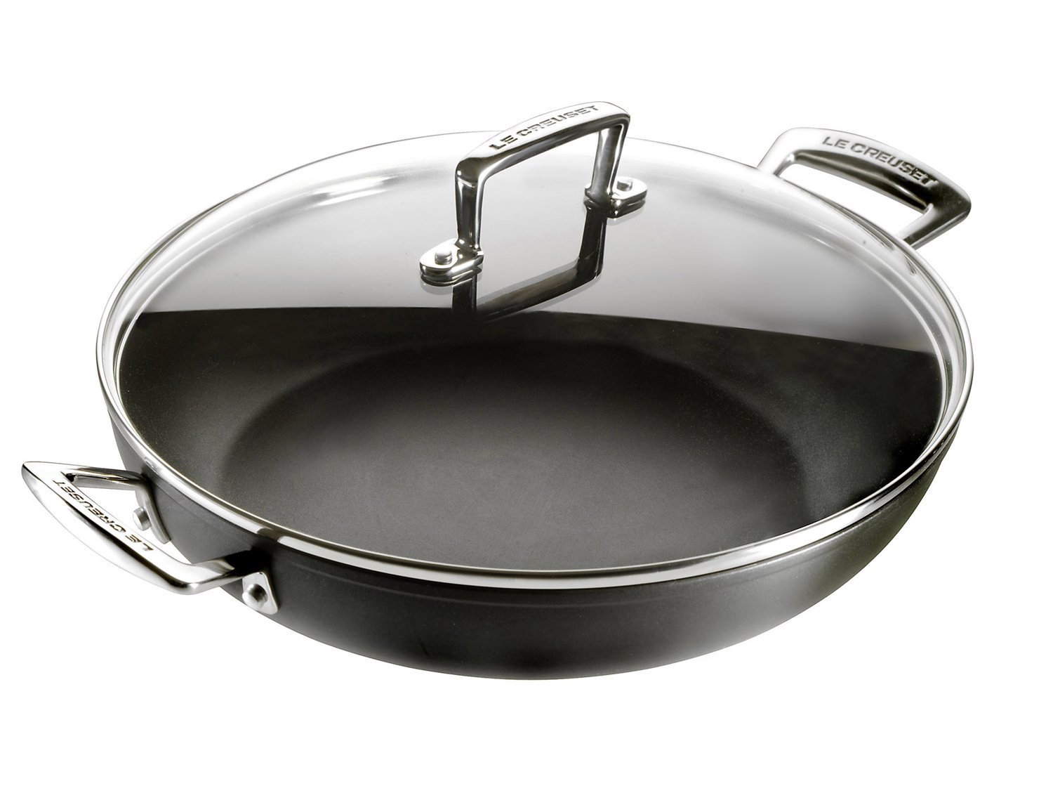 LE CREUSET Toughened Non-Stick Shallow Casserole Pot with Glass Lid, Ø 30 cm, Black, 962002300