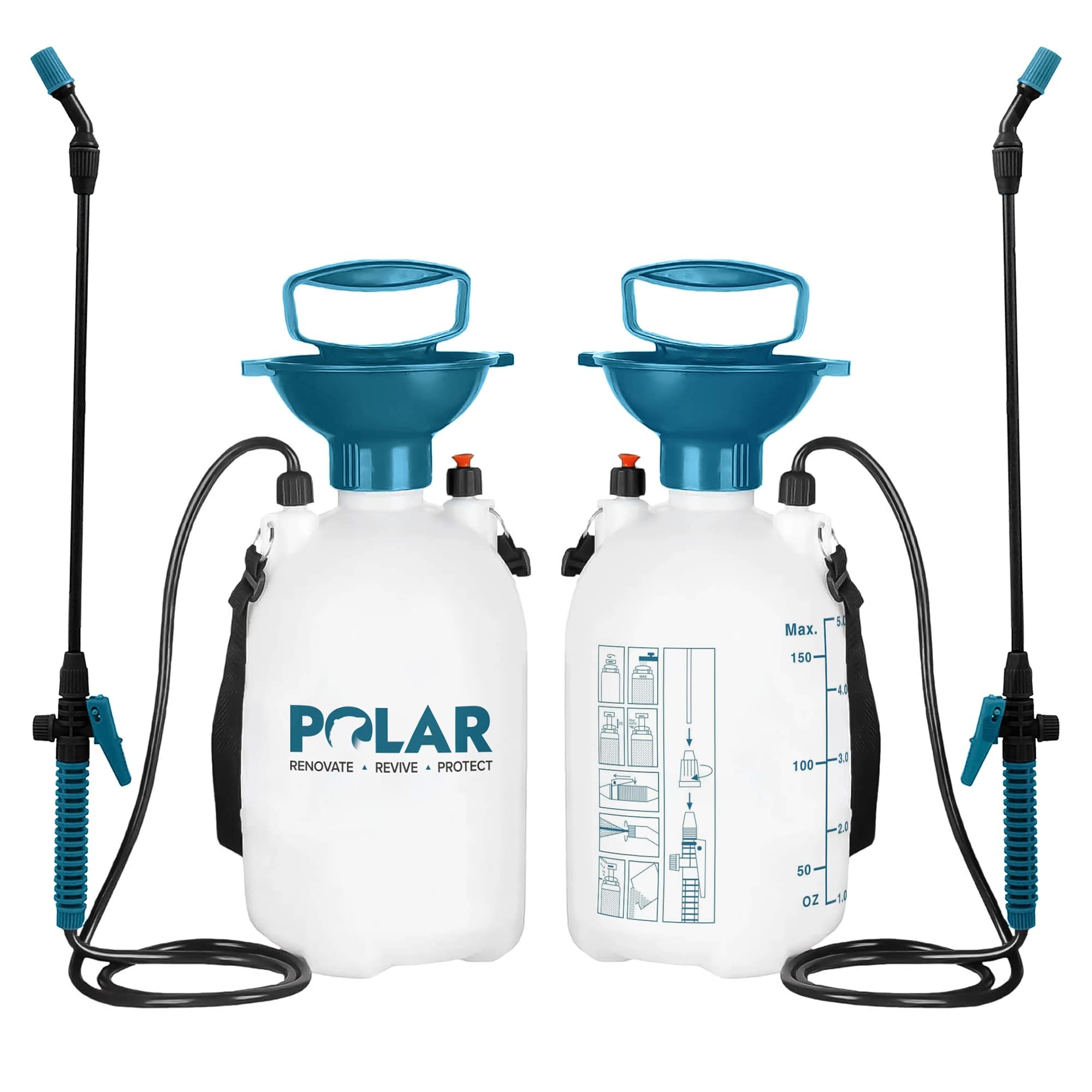 Polar Pump Action Garden Sprayer - 5 Litres - Garden Pressure Spray Gun With Safety Valve - Adjustable Comfort - 1.3m Hose Wand - Use With Weed Killer, Pesticides, Herbicides