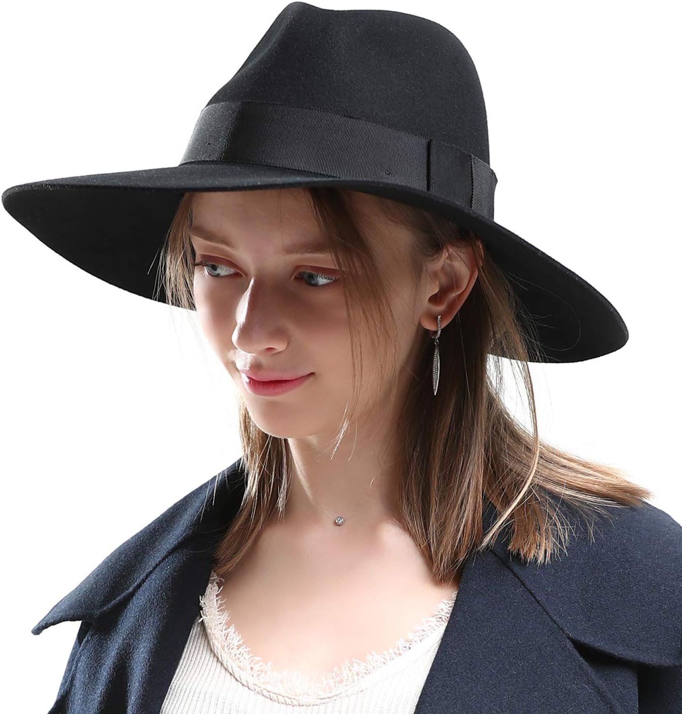 Womens Felt Fedora Hat,100% Australian Wool Girl's Wide Brim Vintage Panama Derby Hats