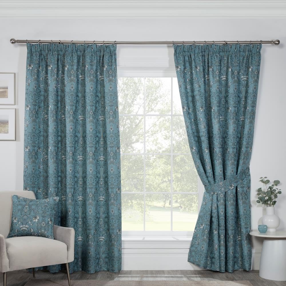 Sundour Kyoto Fully Lined Pencil Pleat Curtains Blue 66x90 Curtain Pair