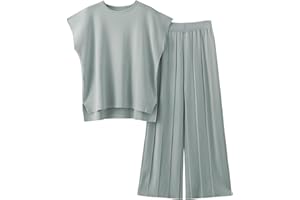 Aedceal Women's Sweater Set 2 Piece Lounge Set Knit Pullover Tops Vest High Waisted Pants Outfits