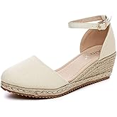 Altxic Women's Closed Toe Canvas Ankle Strap Espadrilles Wedge Sandals