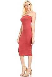 Solid Casual Lined Tube Top Body-Con Fit Midi