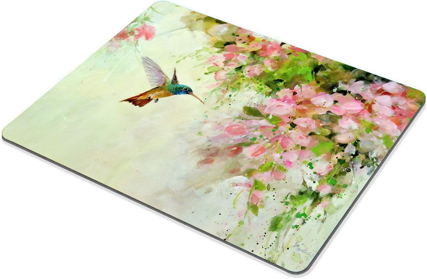 Wasach Gaming Mouse Pad Custom Design Mat, Lovely Hummingbird and Pink Flowers Oil Painting Art,9.5 X 7.9 Inch (240mmX200mmX3mm) - Image 4