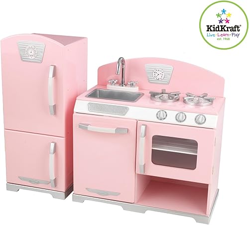 Refrigerador y cocina retro en rosa de Kidkraft