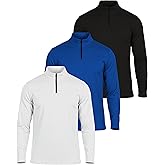 Real Essentials 3 Pack: Men's Mesh Long Sleeve Athletic Quarter Zip Pullover - Outdoor UPF 50+ (Available in Big & Tall)