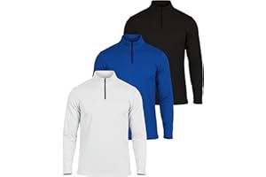 Real Essentials 3 Pack: Men's Mesh Long Sleeve Athletic Quarter Zip Pullover - Outdoor UPF 50+ (Available in Big & Tall)
