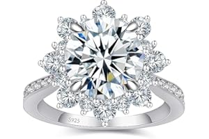 Elio Passero Flower Moissanite Engagement Rings for Women,925 Sterling Silver Engagement Ring with 18K White Gold Plated,D Color VVS1 Wedding Bands Moissanite Halo Rings 0.5/1.5/2/3CT