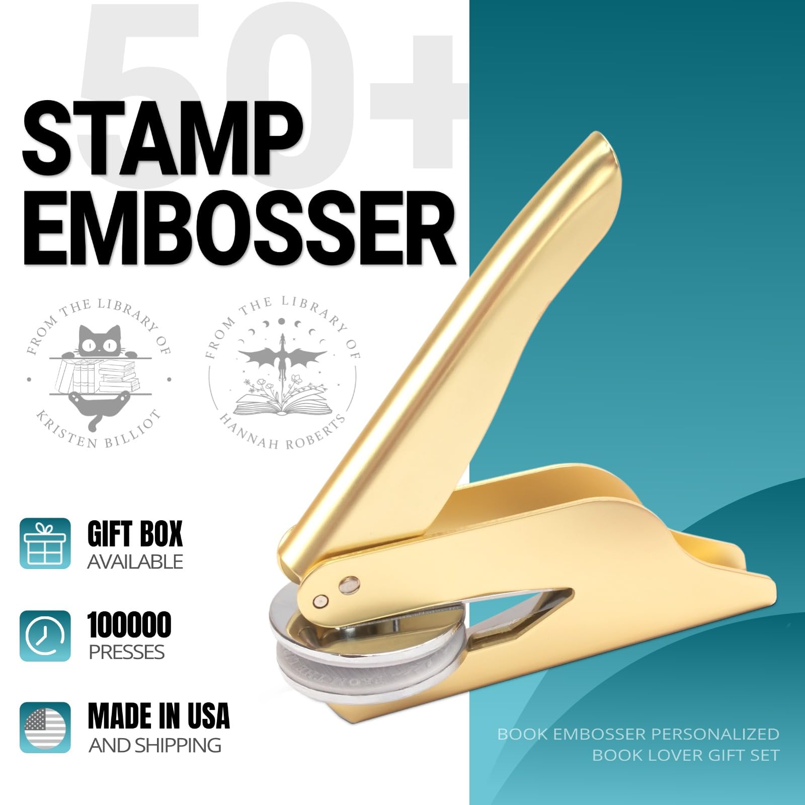 Personalized Book Embosser – Custom Book Stamp for Book Lovers, Libraries, and Gifts, Personalized Embosser with Custom Design (Including Dragon, Cat, Flower, and Other Patterns)