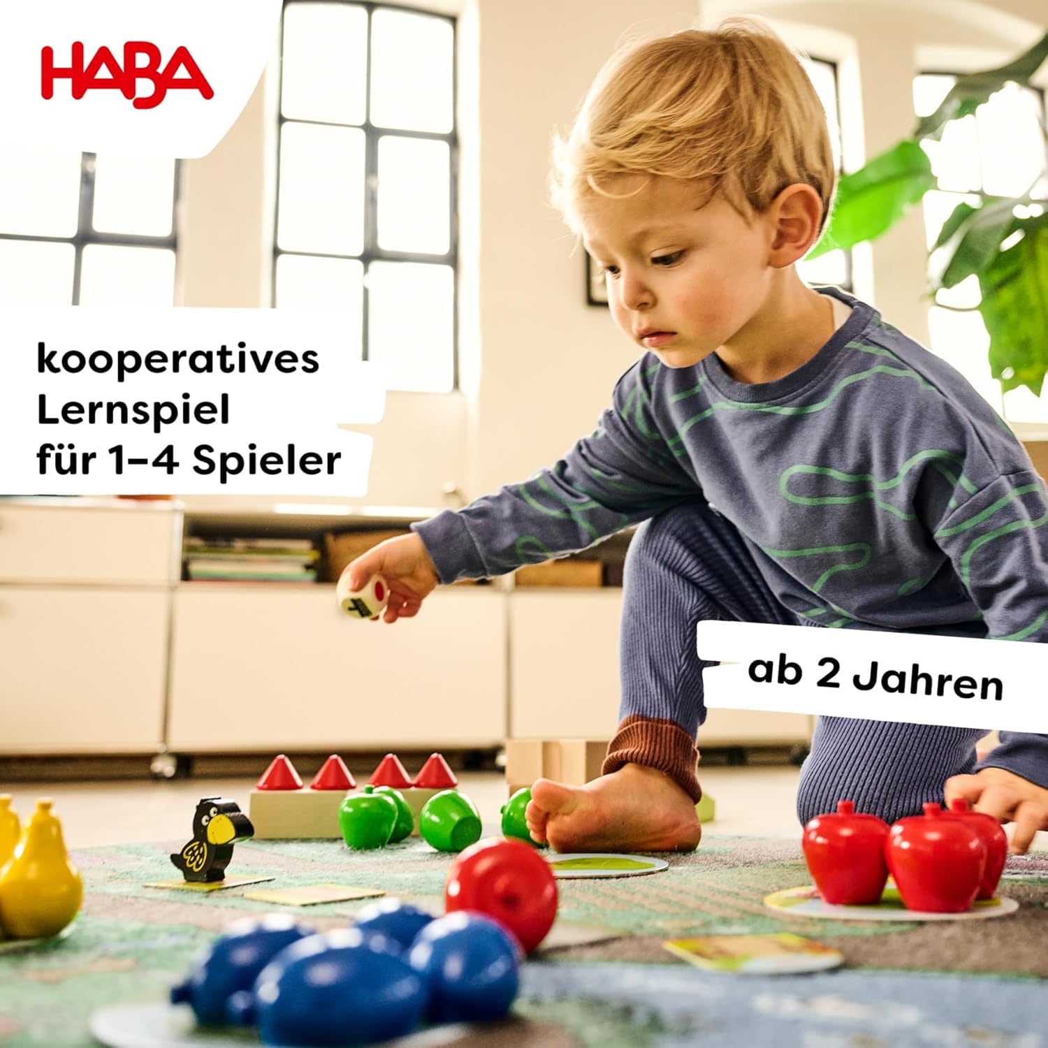 HABA Erster Obstgarten – Meine ersten Spiele: Brett- & Familienspiel rund um Farben und Formen, Holzspielzeug-Spieleklassiker für Kleinkinder ab 2 Jahren – 1004655001