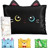 Miss Adola Kids Pillowcases Standard Size 20"x26" - Cute Cartoon Soft Breathable Silk Pillow Cases for Hair and Skin with Hidden Zipper for Women Fun Kawaii Design for Bedding, Black Cat