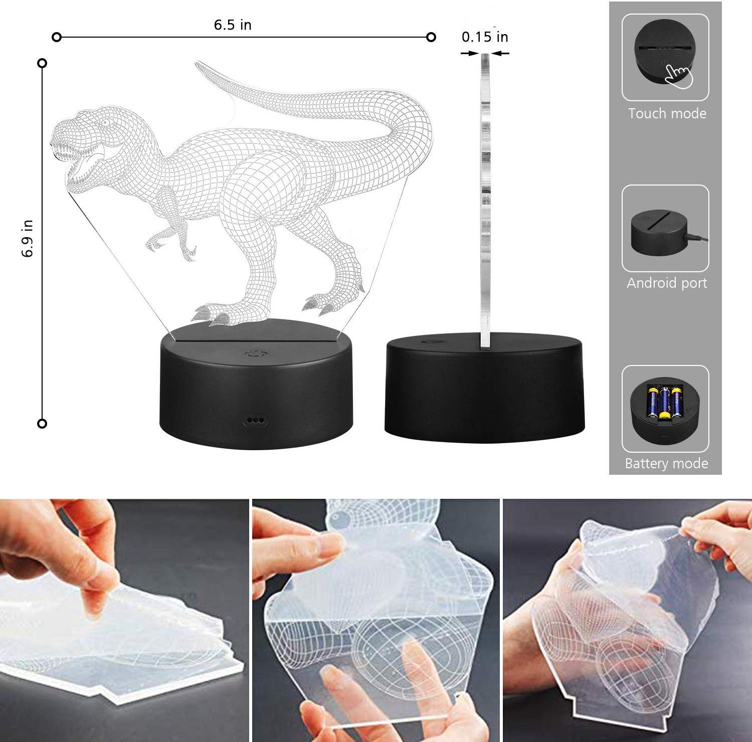 3D Night Light, Night Lights for Kids 3 in 1 3D Dinosaur Illusion Night Lamp Bedside Lamp 3 Colors, 3D Night Light for Kids Best Birthday Gifts for Kids Girls Boys Baby