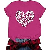 Valiri Breast Cancer Shirts for Women Breast Cancer Awareness T-Shirts Heart Pink Ribbon Tee Tops