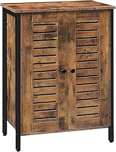 HOOBRO Floor Standing Cabinet, Storage Cabinet with 2 Adjustable Shelves, Accent Cupboard, Sideboard with Louver Doors, for Living Room, Bedroom, Hallway, Kitchen, Industrial, Rustic Brown BF27CW01