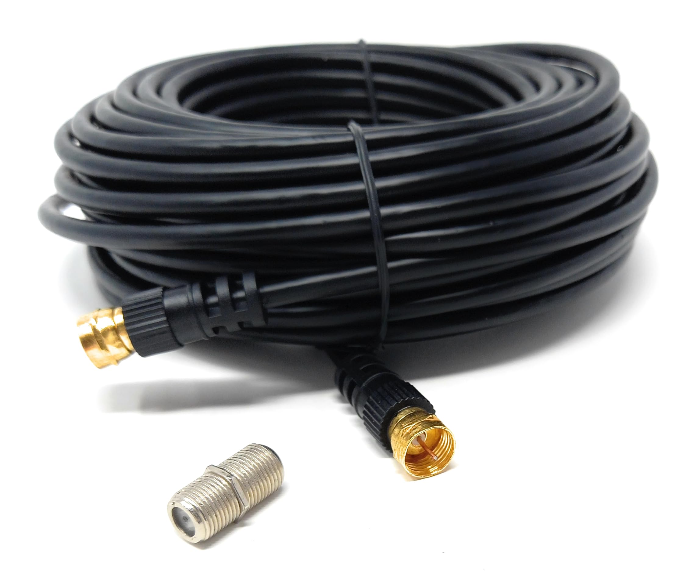 DRUT 15m F-Type Connector TV RG6 Cable With (F-Type Female Coupler) Compatible With STB, Dish TV, Satellite, Antenna Coax Cable Lead Black 50ft