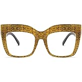 FEISEDY Women's Square Oversized Blue Light Filtering Reading Glasses B2627