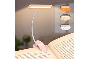 Gritin Rechargeable Book Light for Reading in Bed with 19 LED &Memory Function-Eye Caring 3 Color Temperatures, 5 Brightness Levels, 80 Hrs Runtime Flexible Goose Neck Clip on Book Light-Pink