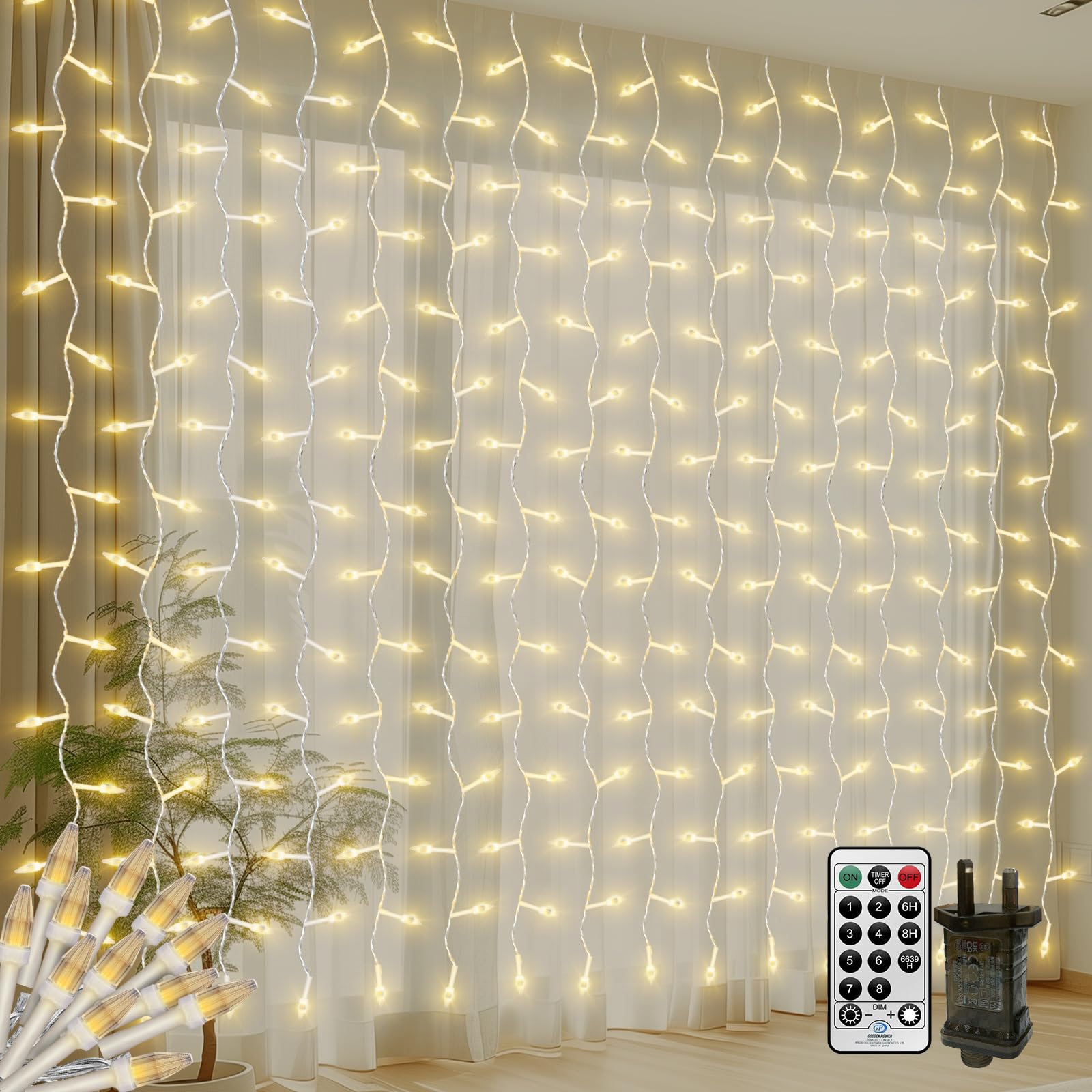 CERIAL 4M X 2M Curtain Lights Plug in,300LED Window Curtain Fairy Lights with Remote Timer,Waterfall Hanging Fairy Light Backdrop for Bedroom,Waterproof,Connectable for Gazebo Wall(Warm White)