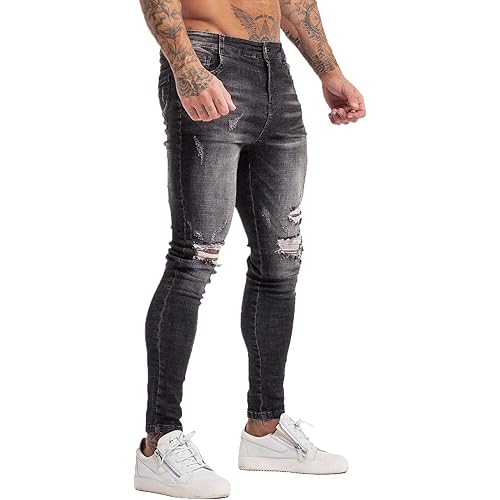 GINGTTO Men's Skinny Jeans Stretch Ripped Tapered Leg