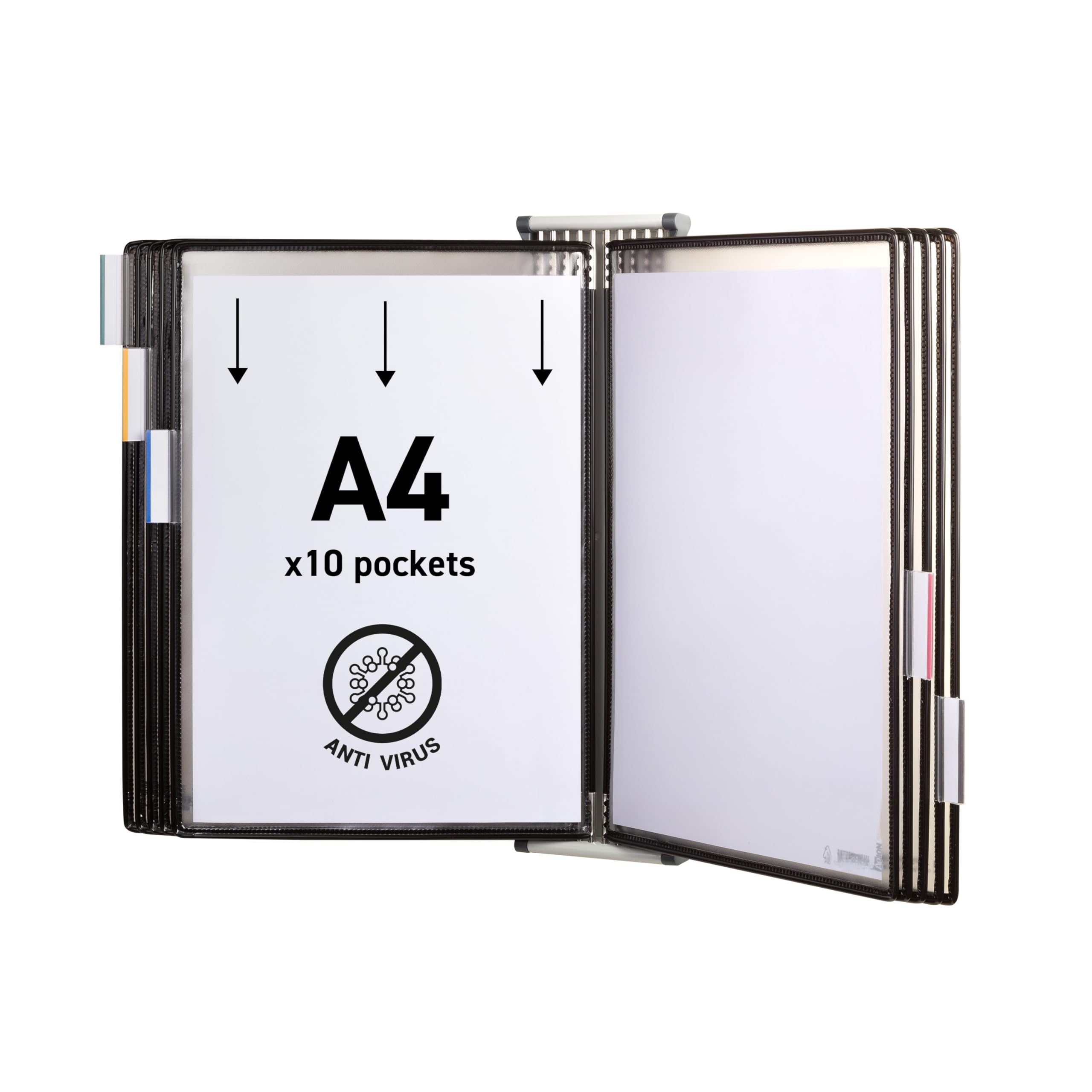 Sterifold Display System Wall-mounted Expandable with 10 Anti-microbial Pivoting Pockets A4 Ref TAA414507