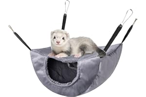 Vedem Ferret Soft Plush Bunkbed Hammock Small Animal Cage Hanging Bed Warm Hideout for Rat Chinchilla Squirrel (Medium, Grey)