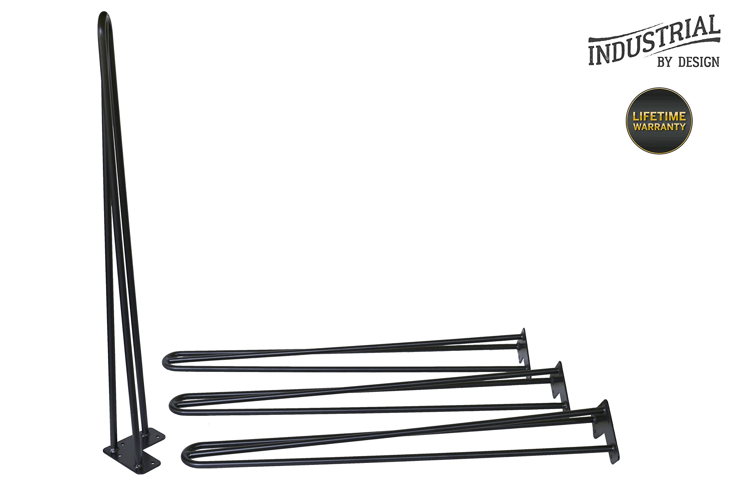Industrial By Design 28" Hairpin Table Legs (Satin Black, ThreeRod) Industrial Strength