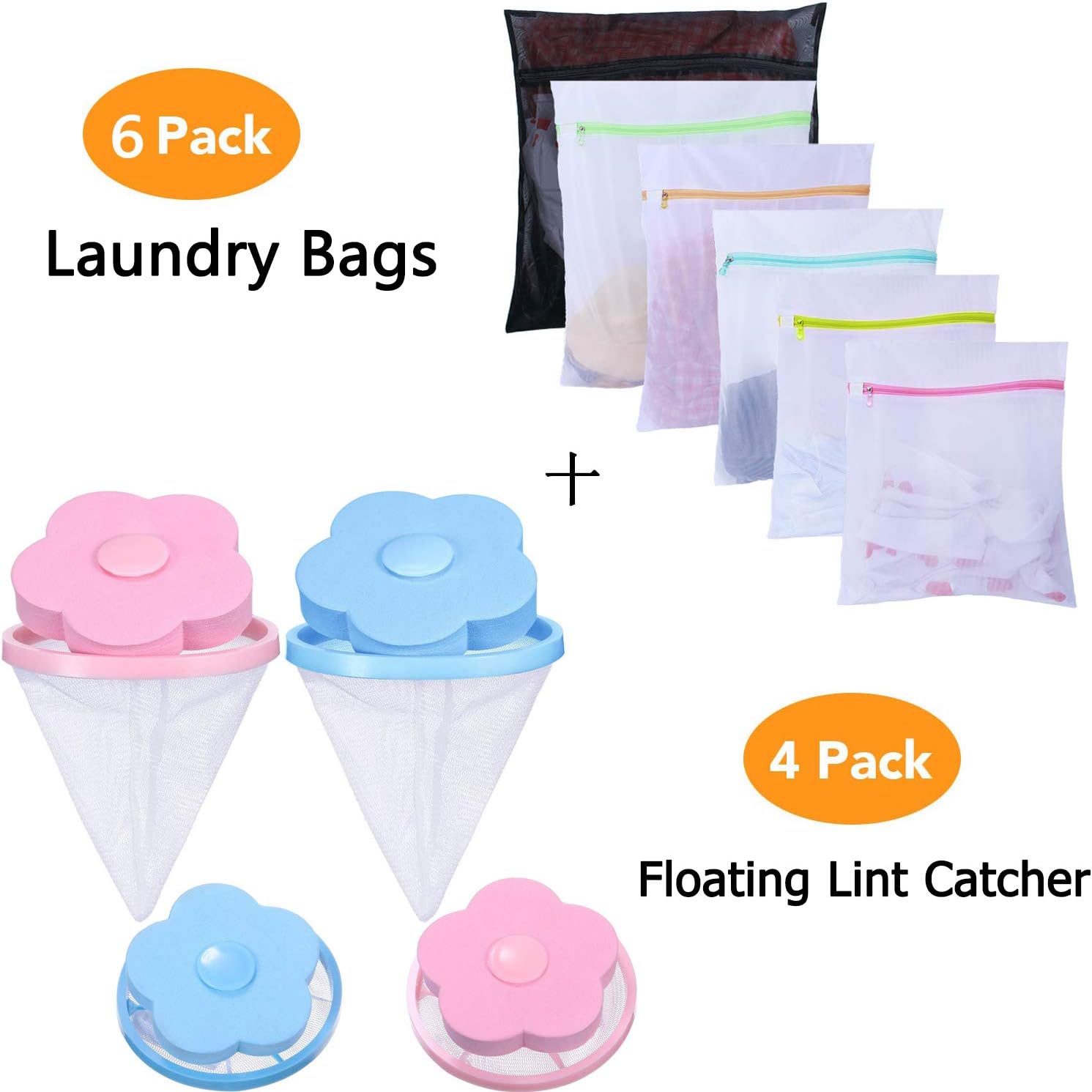 JClover Household Reusable Washing Machine Floating Lint Mesh Bag Hair Filter Net Pouch, 4 Pieces