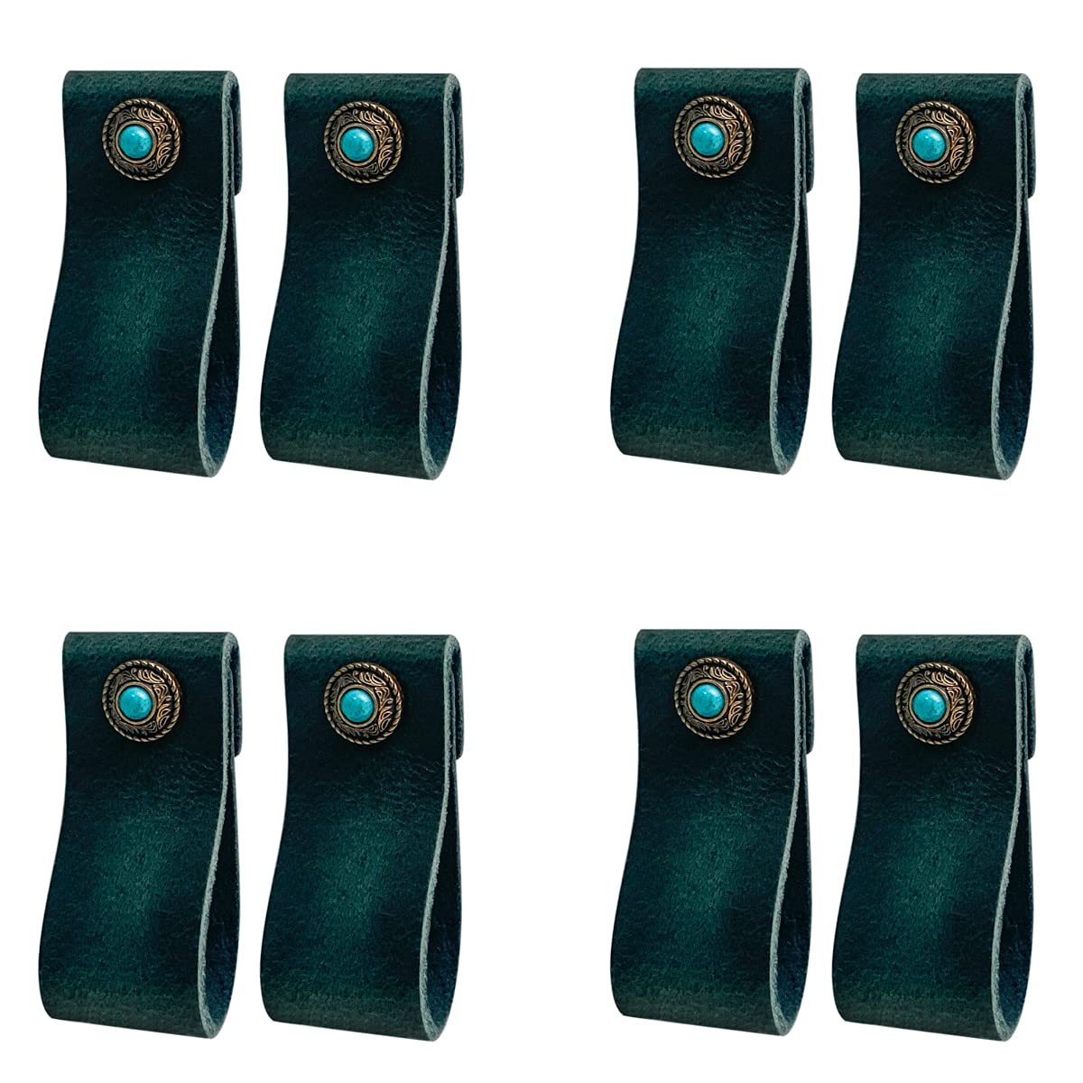 DOXILA Leather Drawer Handle, 8PCS Kitchen Cupboard Handles Vintage Cabinet Knobs, Single Hole Furniture Hardware Pull, for Wardrobe Dresser Kitchen Cupboards (FG-Blue)