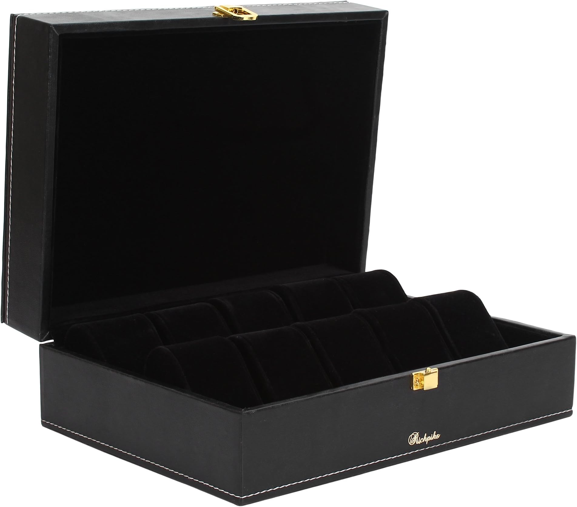 RichpiksRichpiks All Black Leatherette 10 Slots Watch Box | Watch case | Watch organizer PI 480