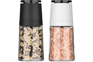 HOTDER Pepper Grinder or Salt Grinder Salt & Pepper Grinder Sets of 2 - Pepper Mill Grinder Salt Pepper Grinde, Refillable Coarseness Adjustable Pepper Mill Shaker with Glass Body for Home,Kitchen(Two Pack)