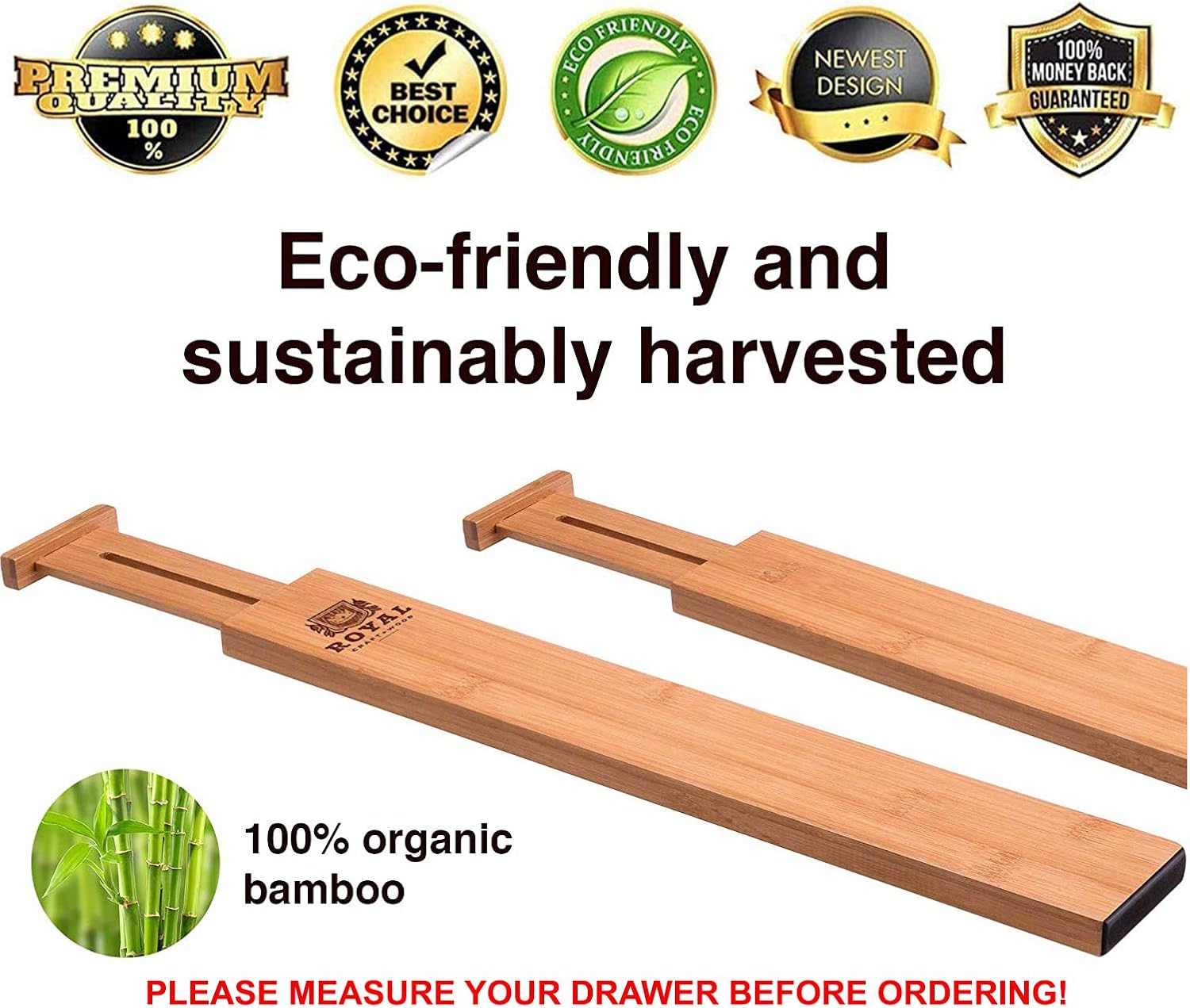 Adjustable Bamboo Drawer Dividers Organizers - Expandable Drawer Organization Separators For Kitchen, Dresser, Bedroom, Bathroom and Office, 4-Pack (17-22 IN, Natural): Home Improvement