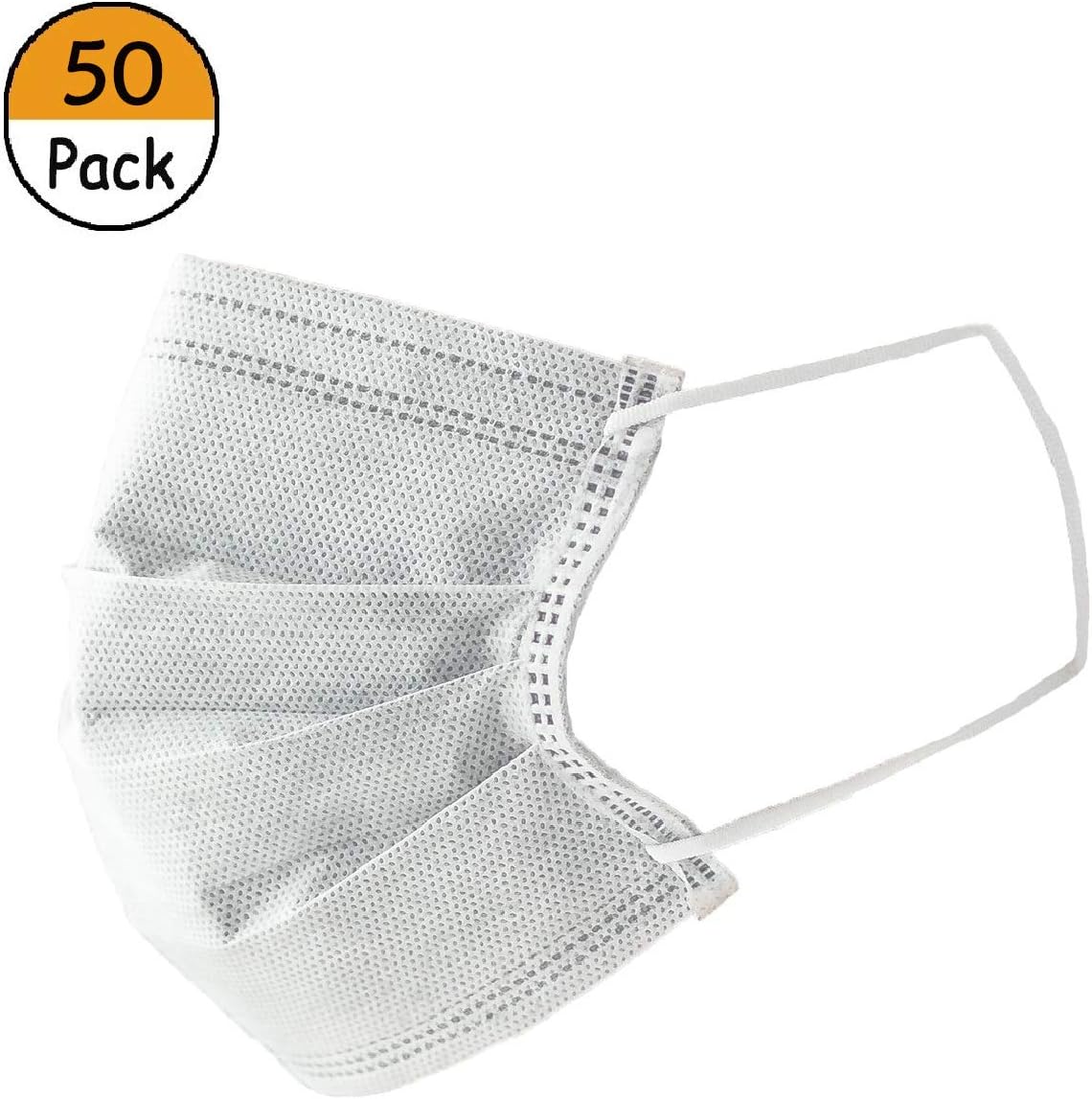 Deppex White Disposable Face Mask Individual Package Four Layer Activated Carbon, 50 Count Medical Medical Dental Surgical Hypoallergenic (Active Carbon Grey)