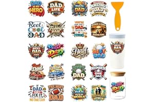 GOMAKERER 20 Pcs Father's Day Theme UV DTF Cup Wraps, 10 Sheets Best Dad Cup Transfer Stickers Waterproof Rub on Transfer Reu