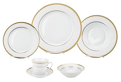 Porcelain Dinnerware Set, 24-Piece Service for 4 by Lorren Home Trends/Josephine Design: Dinner Plates, Soup Bowls, Salad Plates, Coffee Cups with Saucers, Fruit Bowls