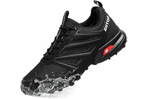 ZIITOP Mens Trail Running Shoes Waterproof Non-Slip Hiking Walking Sneakers for Outdoor Trailing Trekking Camping Quest Black