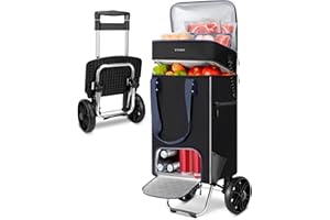 YTONET 2-in-1 Shopping Carts for Groceries, 55L/150LBS Extra Large Grocery Bag on Wheels with Insulated Compartment & Waterproof Liner, Foldable Granny Cart Portable Shopping Trolley Bag with Wheels, Black