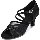Women's Ballroom Dance Shoes Latin Salsa Dancing Shoes Cross Strap 2.5inch Heel 3inch Heel ZB04