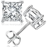 AGRULE Moissanite Stud Earrings for Men Women, 1.4-2.4ct 14K White Gold Plated Sterling Silver Post D Color VVS Heart/Princess/Round Cut Lab Created Diamond Earrings