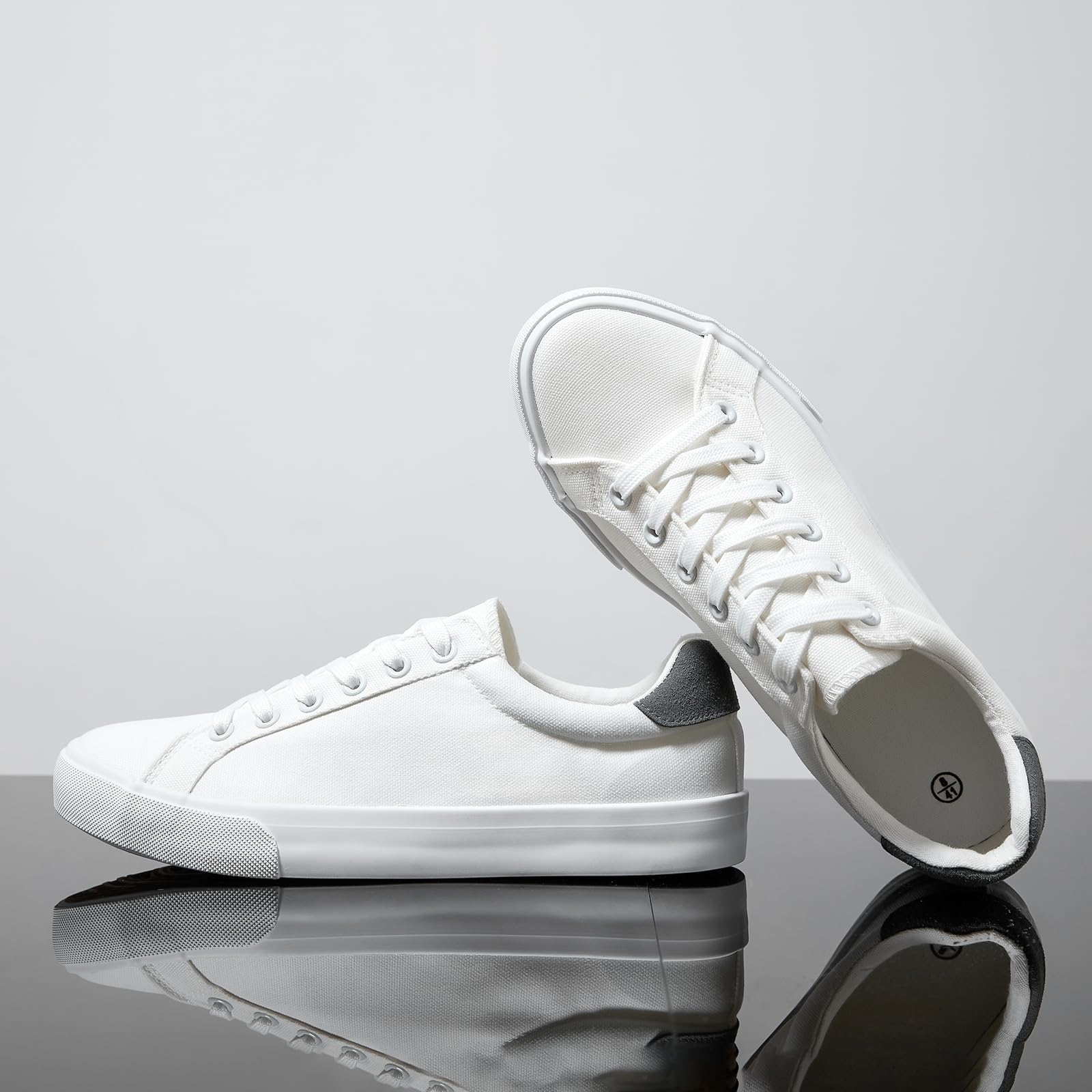 Rominz Mens White Canvas Shoes Fashion Low Top Canvas Sneakers Casual Tennis Shoes Lace-Up Walking Shoes for Men