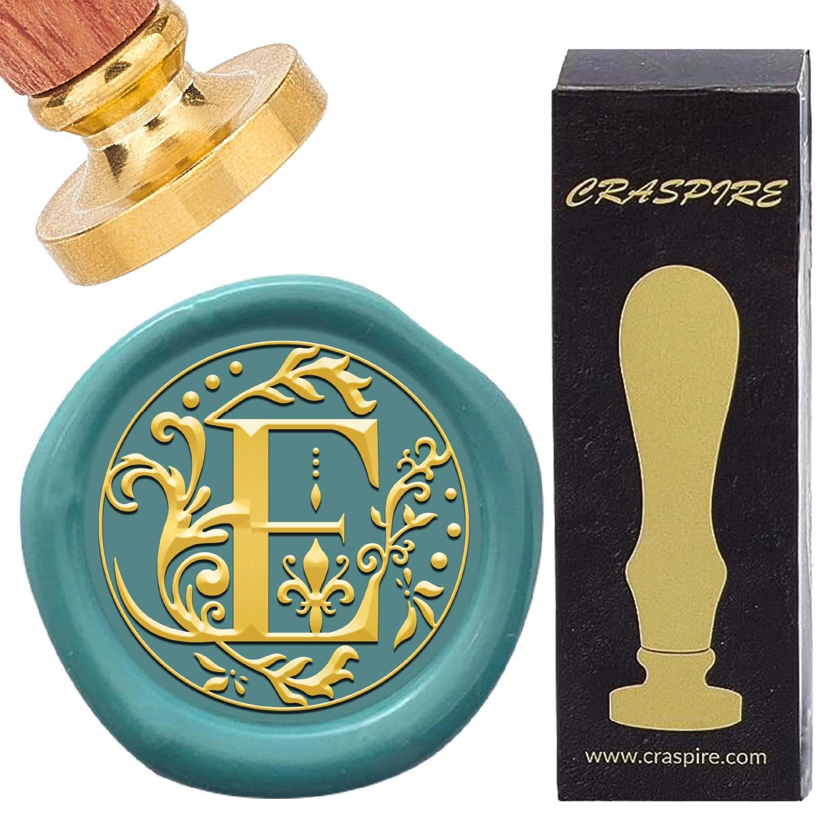 CRASPIRE Letter E Wax Seal Stamp Retro Alphabet Initials Sealing Wax Stamp Classic Vintage 26 Letters A-Z 25mm Removable Brass Head wood Handle for Wedding Anniversary Invitation Gift Decoration