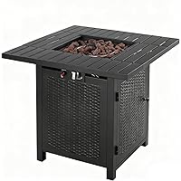 Arlopu Outdoor Propane Fire Pit Table, 30 Inch CSA Approved 50,000 BTU, Auto-Ignition Gas Fire Pit Table, Rattan-Look Steel F