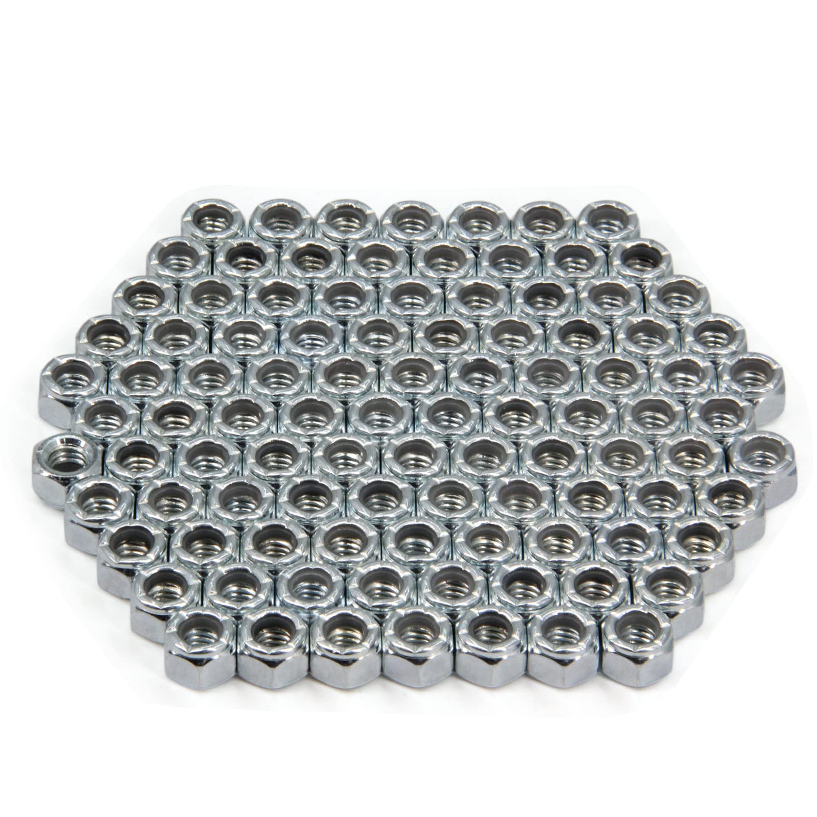Yeebyee 100pcs 1/4"-20 Nylon Insert Hex Lock Nuts, Carbon Steel, White Zinc Plated, Silver Hex Lock Nuts