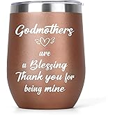 Godmother Gifts Wine Tumbler with Lid 12oz Insulated Valentines Gifts for Godmother Christian Proposal Gift from Godchild God Mother Gift for Birthday Mother's Day Valentines Mothers Day Rose Gold