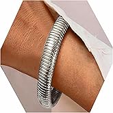 Amoina Gold Bangles, Chunky Stretch Bracelets, Gold, 14K Gold Plated Stainless Steel, Women's, Designer Look Alike Jewelry, Adult, Medium, 20 grams, 2 inches