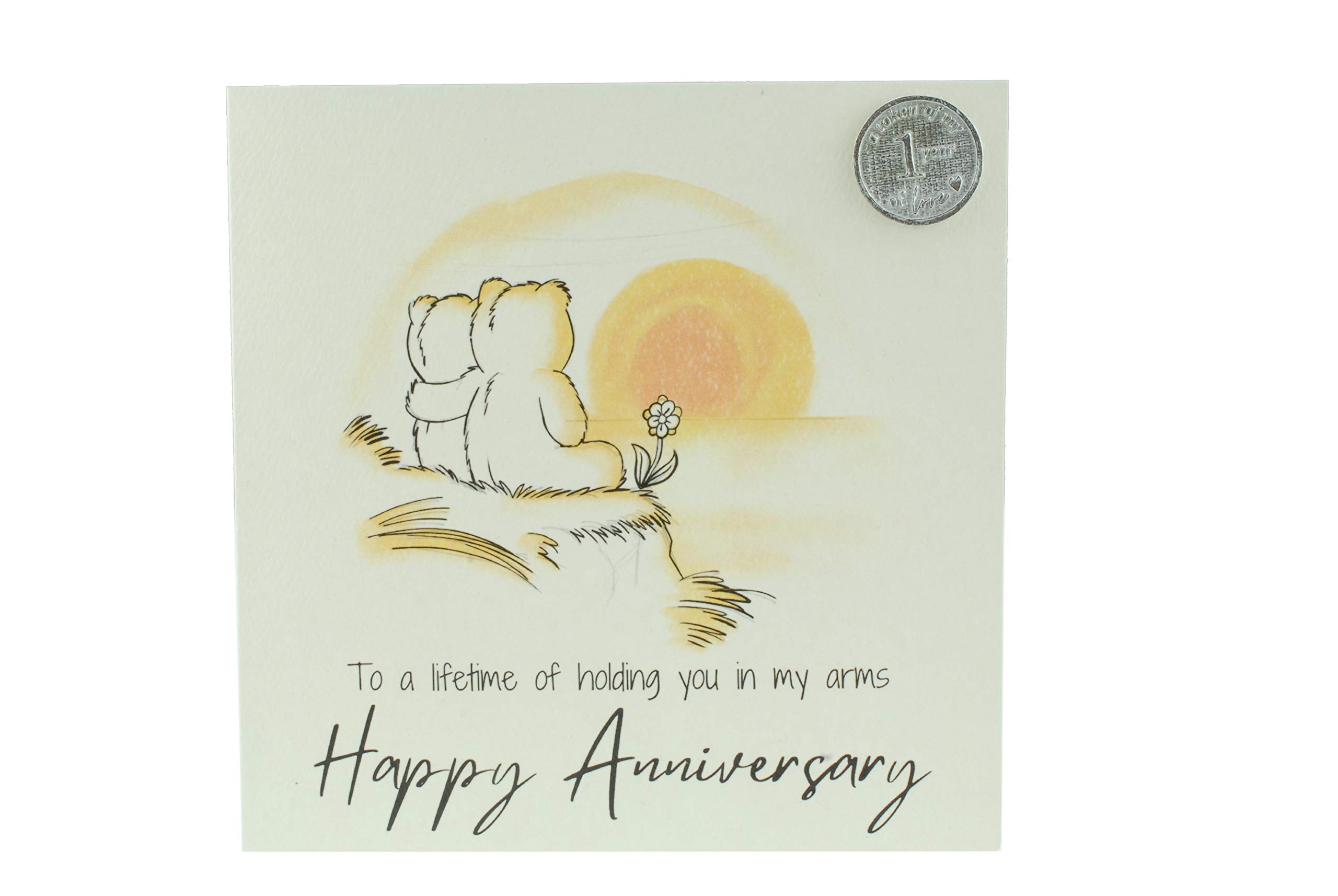 Cute 1 Year Anniversary Card, Sunset Bears – Free Metal 1st Anniversary Love Token Gift (gc-annisunset01)
