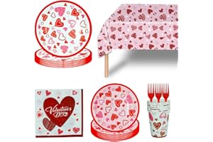 OCEANWINGS 81PC Valentine's Day. Party Plates Supplies Kit Party Decorations Tableware Set Includes Disposable Plates,Napkins,Cups,Fork and Touchdown Tablecloth for Birthday Holiday Party,Serves 16