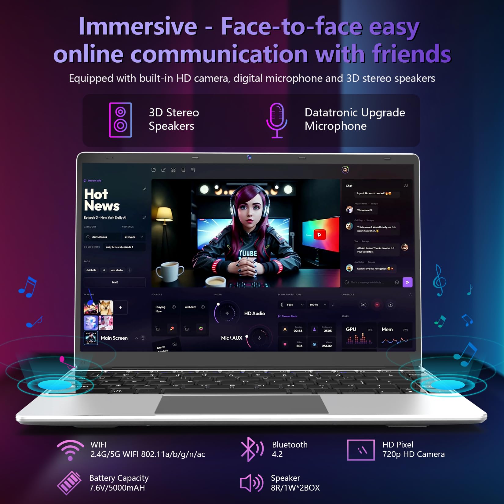 FOLINHAM 14.1 Inch Laptop,Windows 11 Pro Computer,8GB RAM 512GB SSD,Intel Celeron N4020C Processor(Beat to N4020),2K FHD Display,USB 3.0, Type-C,Mini-HDMI, Dual WiFi,Supports 1TB M.2 SSD Expansion