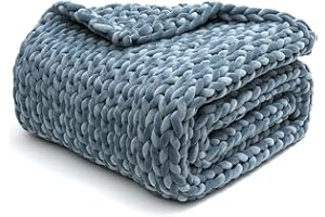 YnM Velvet Weighted Blanket, Handmade Chunky Knitted Design, Soft and Cozy, Temperature Regulating and Breathable, Machine Washable Throw for Sleep or Home Decor (Blue, 60x80 Inch, 20lbs)